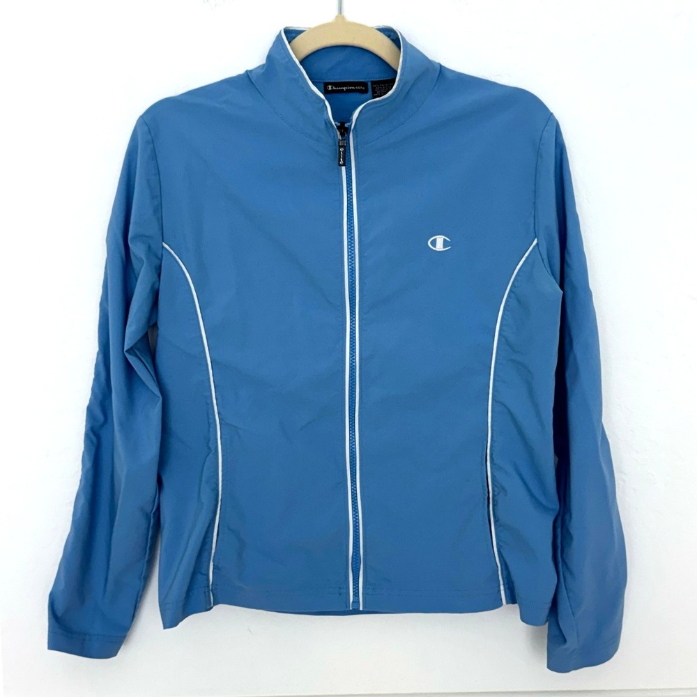 Champion Elite Windbreaker Jacket Womens Small Blue Full Zip Athletic Light Coat
